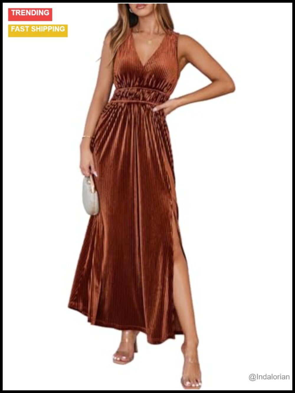 Velvet Sleeveless Maxi Dress High Slit Formal Wedding Guest Cocktail
